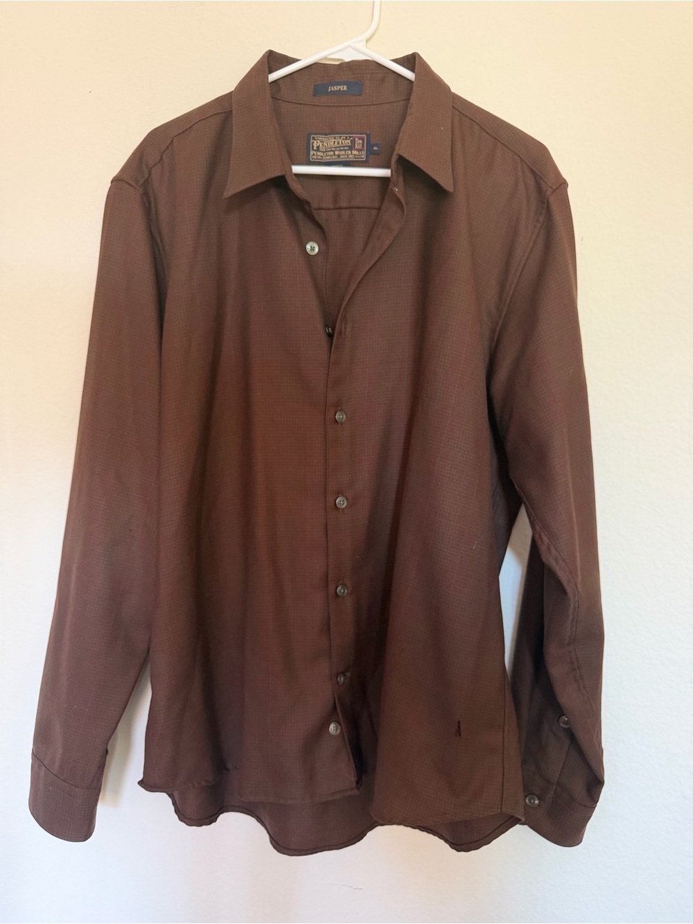 Pendleton Thomas Kay Jasper 100% Wool Brown Dress Shirt XL Made USA Fabric